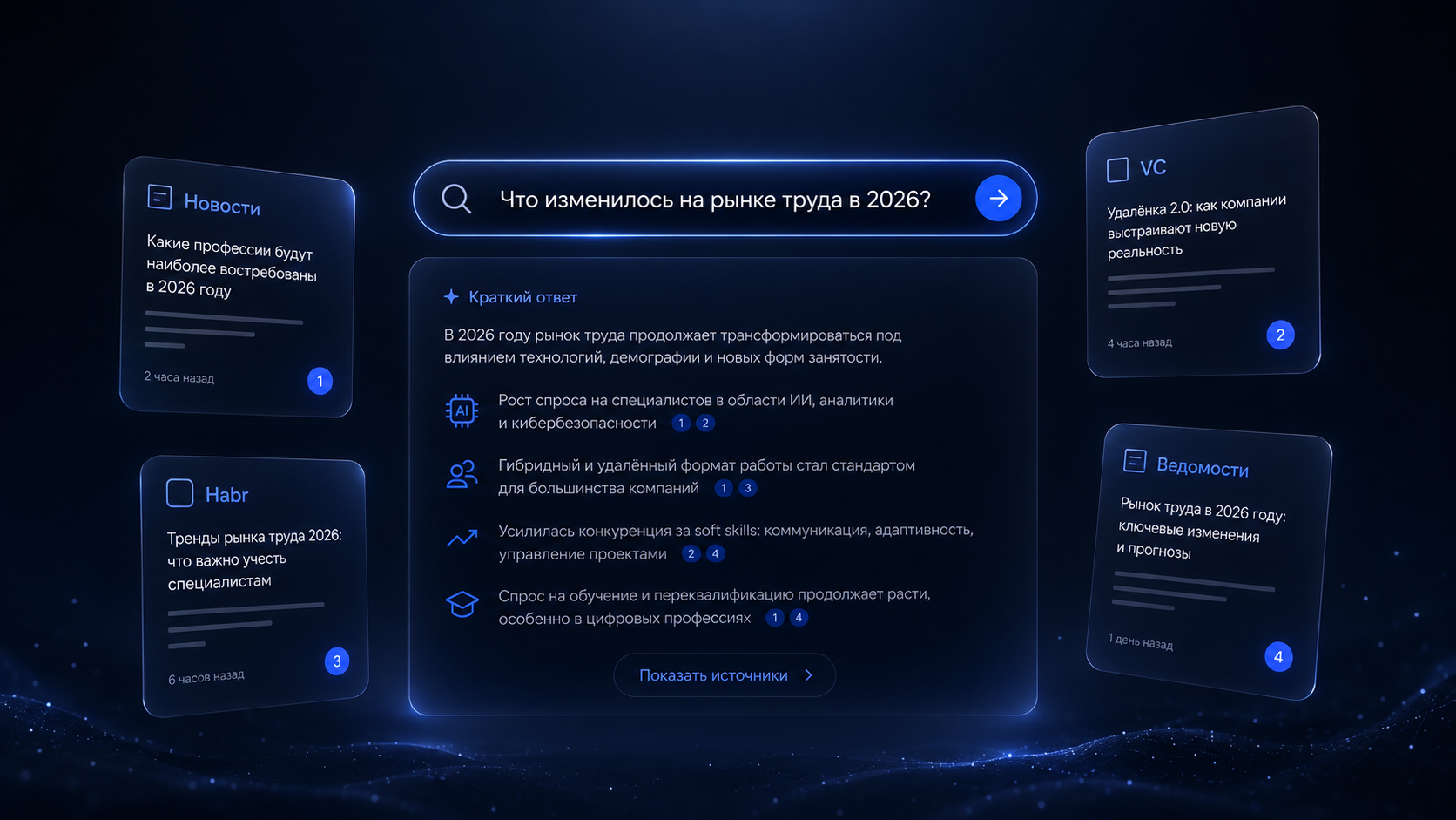 Веб-поиск ИИСеть: ответ нейросети с цитатами и карточками источников